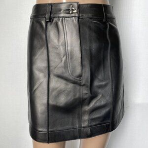 Aeron Womens Mini Skirt Rudens Leather Goldtone Button Seamlines